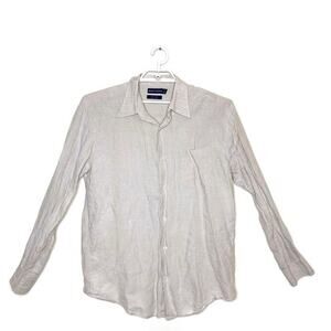 GRANT THOMAS Men's Tan Oatmeal 100% Linen Button‎ Up Shirt Coastal Beach Sz L